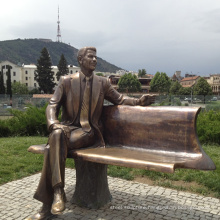 outdoor decoration garden bronze man sculpture sitting on bench